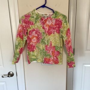 Talbots floral print long sleeve button up cardigan sweater, Petite Small